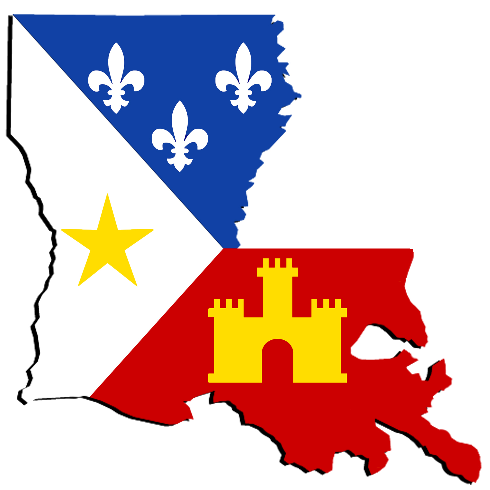 Map of Louisiana with the Acadiana flag