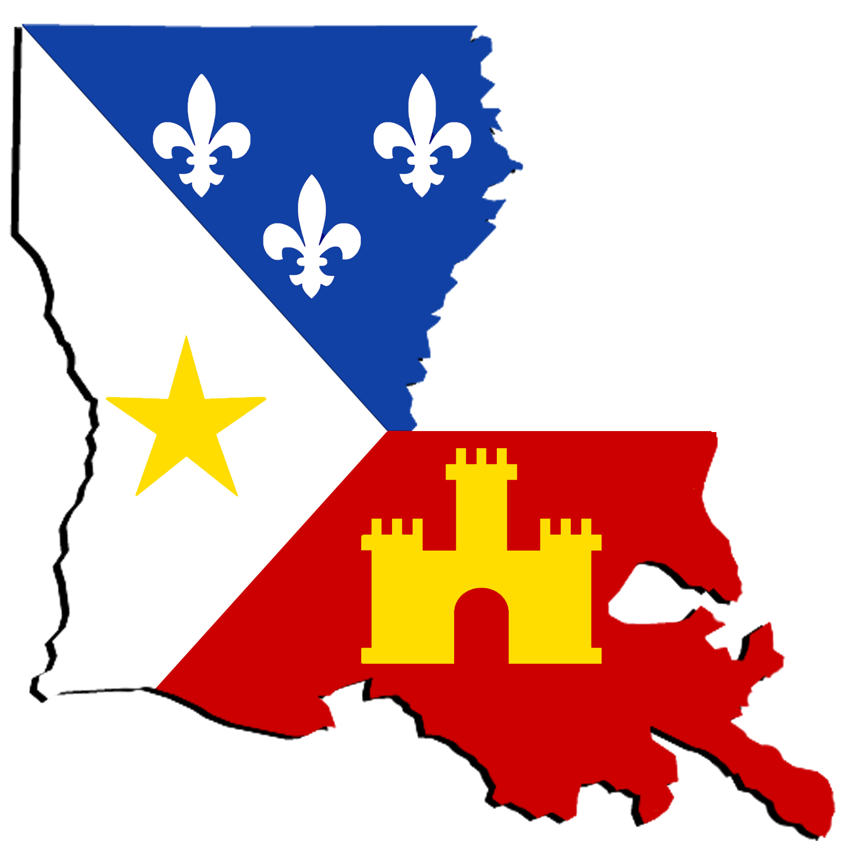 Louisiana state outline filled with the Acadiana flag